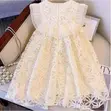 Girls' Off-White Pearl-Embellished Floral Lace Party Dress - 2