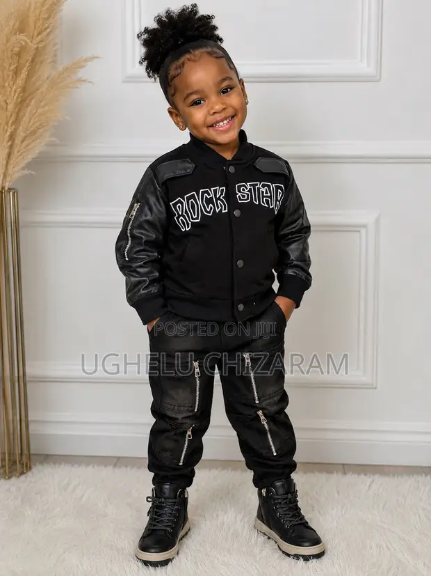 Yaran 'Rock Star' Jaket Varsity 2-Piece da Denim Cargo Set - 1