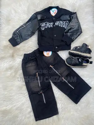 Yaran 'Rock Star' Jaket Varsity 2-Piece da Denim Cargo Set