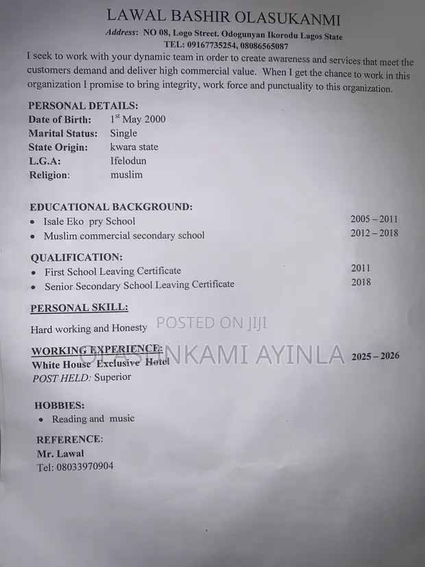 CV na Gidan Abinci da Bar - Mai Jinƙai & Mai Aiki - 1