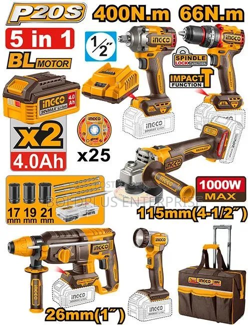 INGCO 5-in-1 Industrial Cordless Combo Kit - 1