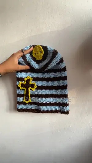 Handmade Crochet Slouch Beanie - Zaneen Blue & Yellow Kwanyarallaha