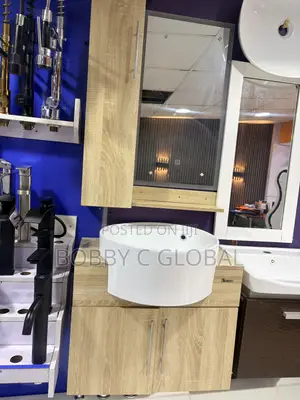 Modern White Countertop Wash Hand Basin with Vanity Cabinet & Mirror