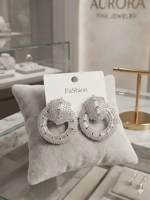 Classy Ladies' Crystal Hoop Earrings with Rectangular Stone