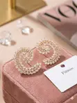 Classy Ladies' Crystal Hoop Earrings with Rectangular Stone - 4