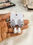 Elegant Crystal Bow Pearl Drop Earrings - Gold Tone - 1
