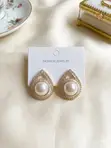 Elegant Crystal Bow Pearl Drop Earrings - Gold Tone - 3