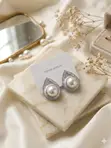 Elegant Crystal Bow Pearl Drop Earrings - Gold Tone - 4