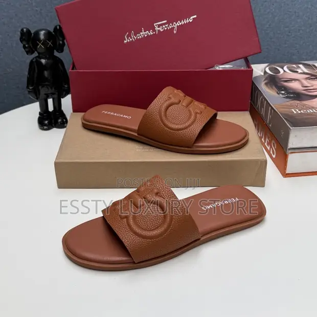 Salvatore Ferragamo Luxury Brown Leather Slippers - Men's Size 40-46 - 1
