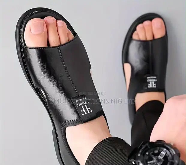 FRONCI Men's Black Leather Open-Toe Sandals - 1