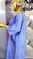 Stripe Linen Cotton Bubu Dress - Brown - 2