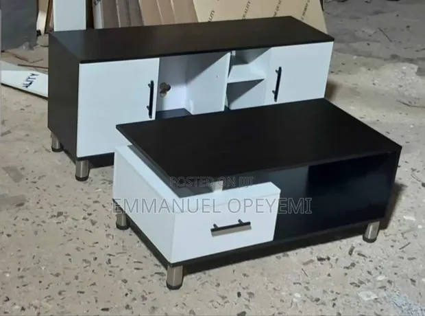Modern Black & White TV Stand and Center Table Set - 1