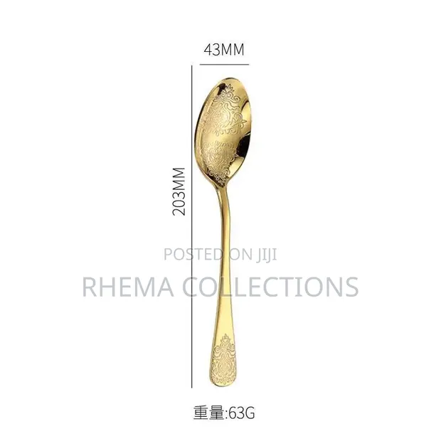 6Pcs Luxury Vintage Gold Engraved Serving Spoon Set - 1