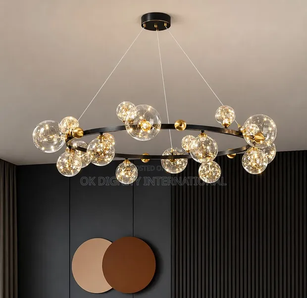 Luxury Black Ring Glass Ball Chandelier - Modern Ceiling Light - 1