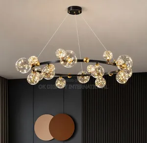 Luxury Black Ring Glass Ball Chandelier - Modern Ceiling Light
