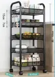 5-Tier Black Metal Rolling Kitchen Storage Rack with Hooks - 1