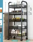5-Tier Black Metal Rolling Kitchen Storage Rack with Hooks - 2