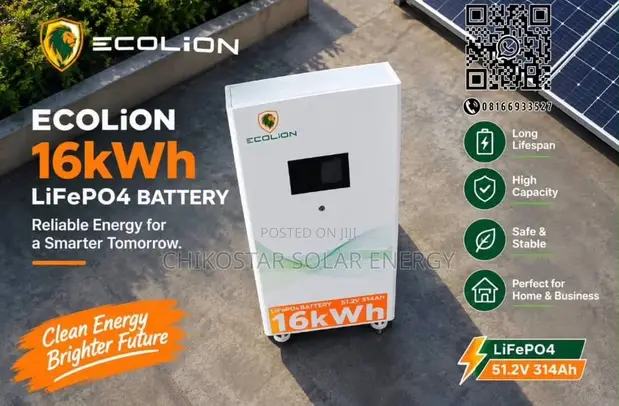 Ecolion 16kWh 51.2V LiFePO4 Lithium Battery System (Lion-32S) - 1