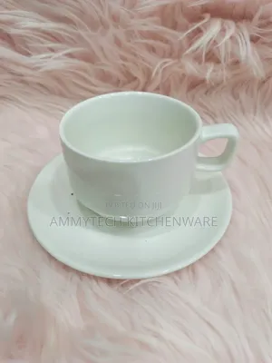 Unique White Ceramic Tea Cups & Saucers (12 Pcs)