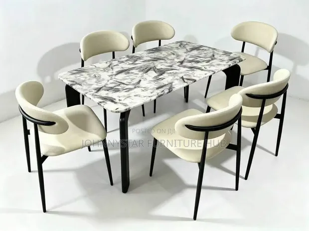 Johnnystar Marble Dining Table Mai Girma Tare Da Kujeru 6 - 1