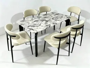 Johnnystar Marble Dining Table Mai Girma Tare Da Kujeru 6