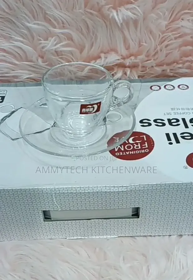 Beautiful Glass Tea Cup and Saucer Set (6 Cups) - 1