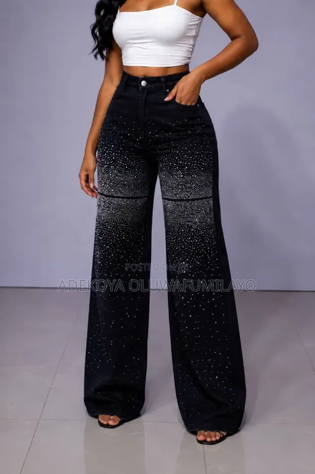 Rhinestone Black Jeans - 1