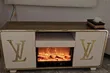 White and Gold Aesthetic TV Stand with Fireplace - 2