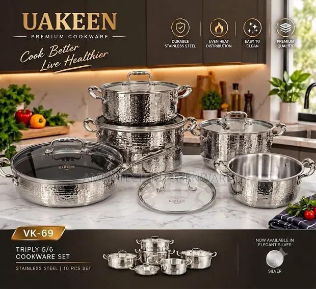 Uakeen VK-69 Heavy Duty Triply Stainless Steel 10-Piece Cookware Set - 1