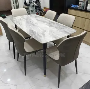 Modern 6-Seater Dining Set - Grey Marble Finish