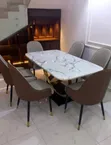 6-Seater Luxury Dining Set with Marble-Pattern Top - 1