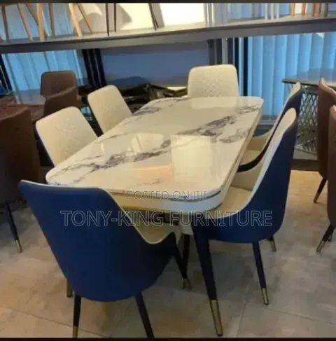 Modern Luxury 6-Seater Dining Set - White Marble-Effect Top - 1