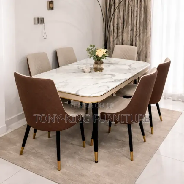 Luxury 6-Seater Dining Set - White Marble-Effect Top - 1