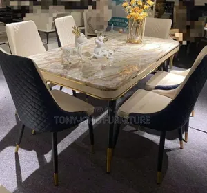 Modern 6-Seater Dining Set with White Marble-Effect Top