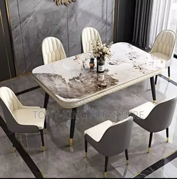 6-Seater Luxury Dining Set with White Marble Top - 1