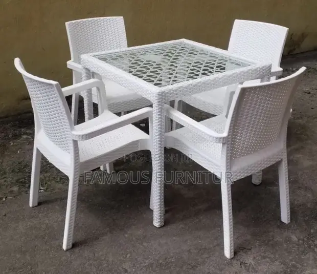 Black Rattan-Style Outdoor Dining Set with Glass Top - 1
