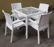 Black Rattan-Style Outdoor Dining Set with Glass Top - 1