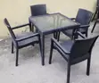Black Rattan-Style Outdoor Dining Set with Glass Top - 2