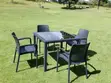 Black Rattan-Style Outdoor Dining Set with Glass Top - 4