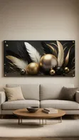 Large Acrylic Wall Art - Golden Rose & Metallic Spheres - 2