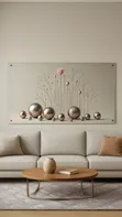 Large Acrylic Wall Art - Golden Rose & Metallic Spheres - 3
