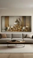 Large Acrylic Wall Art - Golden Rose & Metallic Spheres - 4