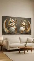 Large Acrylic Wall Art - Golden Rose & Metallic Spheres - 5