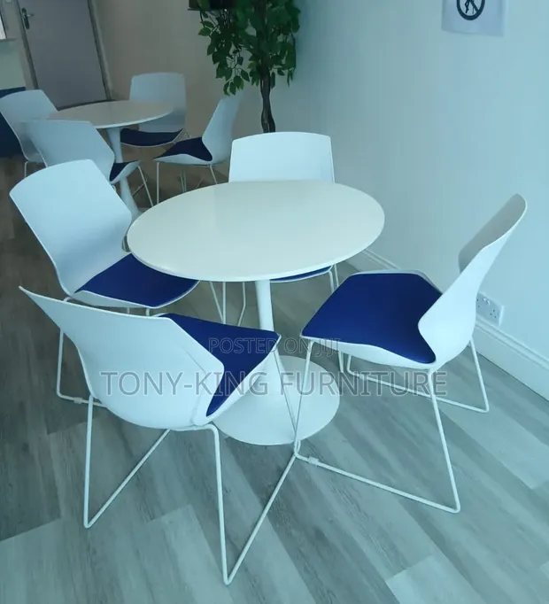 Modern White Round Dining Table and 4 Chairs - 1