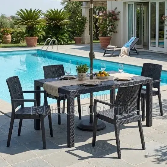 Black Resin Rattan-Style Outdoor Dining Set - 6 Seater - 1