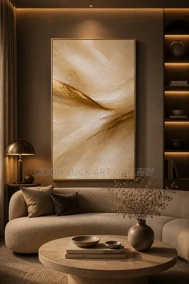 Tall Canvas Wall Art - Beige & Gold Abstract - 1