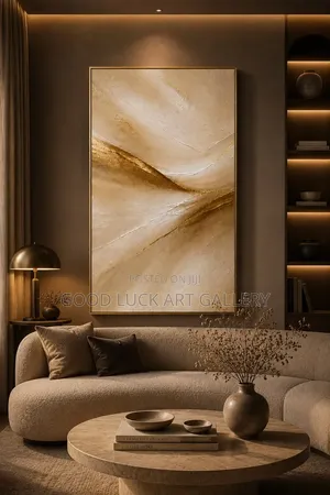 Tall Canvas Wall Art - Beige & Gold Abstract