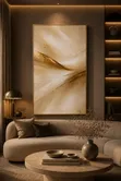 Tall Canvas Wall Art - Beige & Gold Abstract - 1