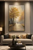Tall Canvas Wall Art - Beige & Gold Abstract - 3
