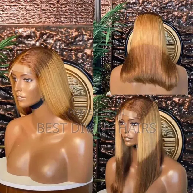 14" Full Closure Bob Wig - 3-Toned Human Hair - 1